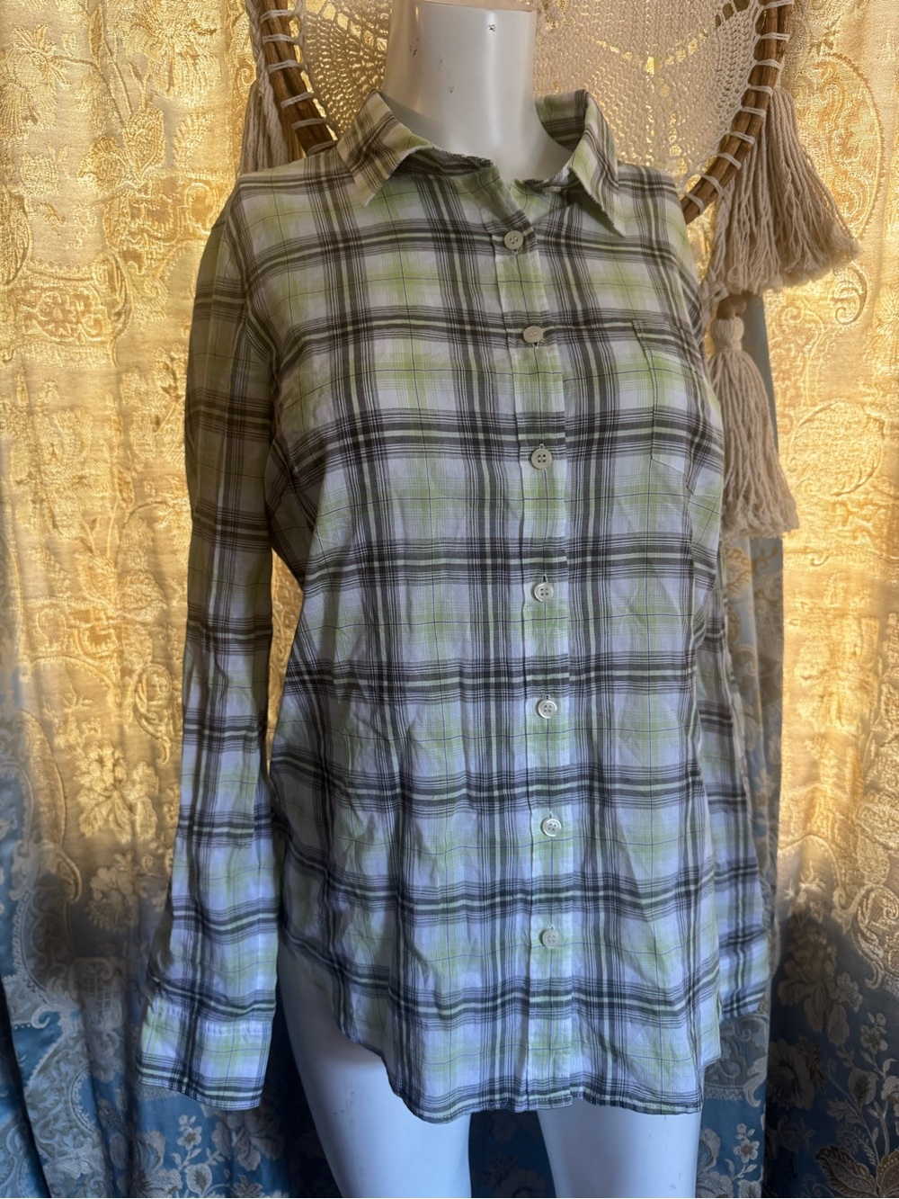 J crew Light Green Plaid Button-Up Shirt - Women